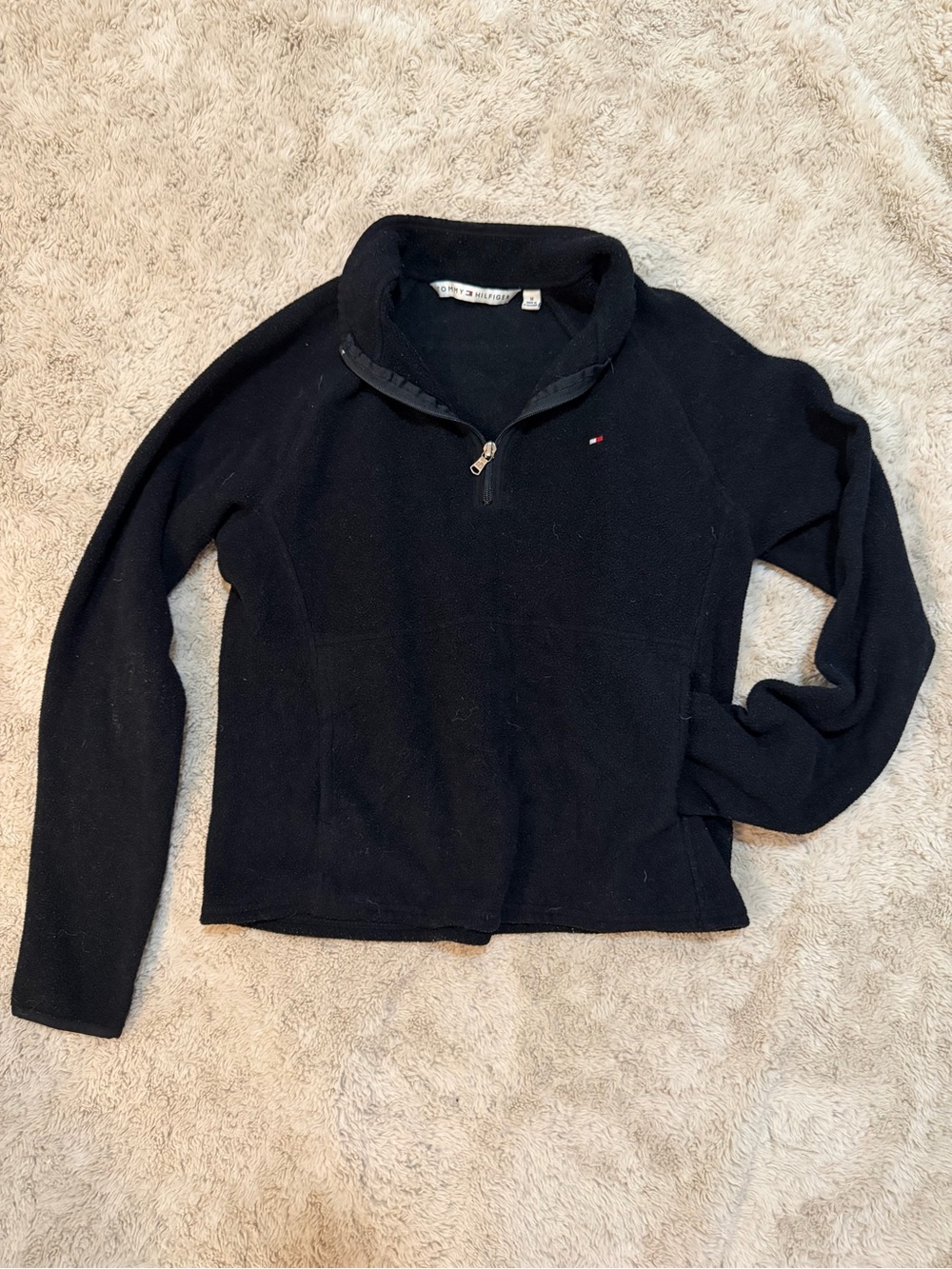 Tommy Hilfiger Black Half-Zip Fleece Pullover with front pocket